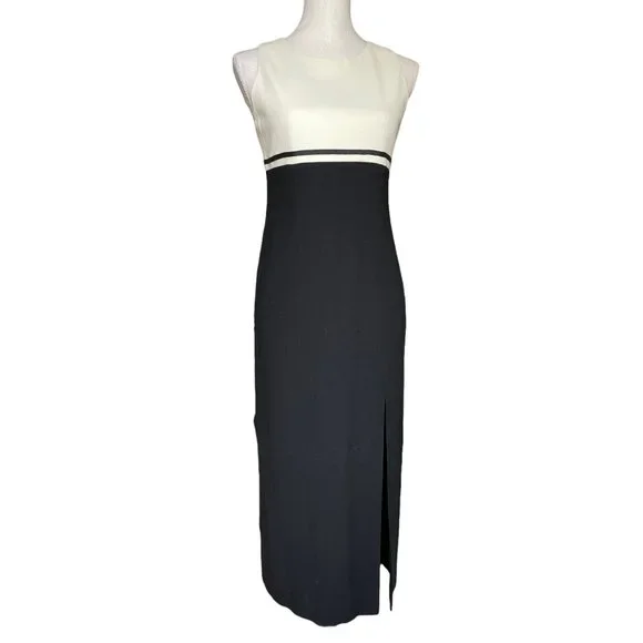 Vintage | Dresses | Colorblock Maxi Sheath Dress 6p Petite 6 Vintage Black  White Sleeveless Slit | Poshmark